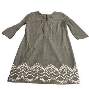 Vivi by Violet Weekend Womens Houndstooth Lace Up Front Dress Embroidered Hem XL